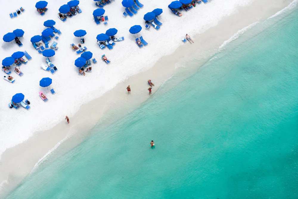 Pelican Bay Blue Umbrellas, Naples, Florida